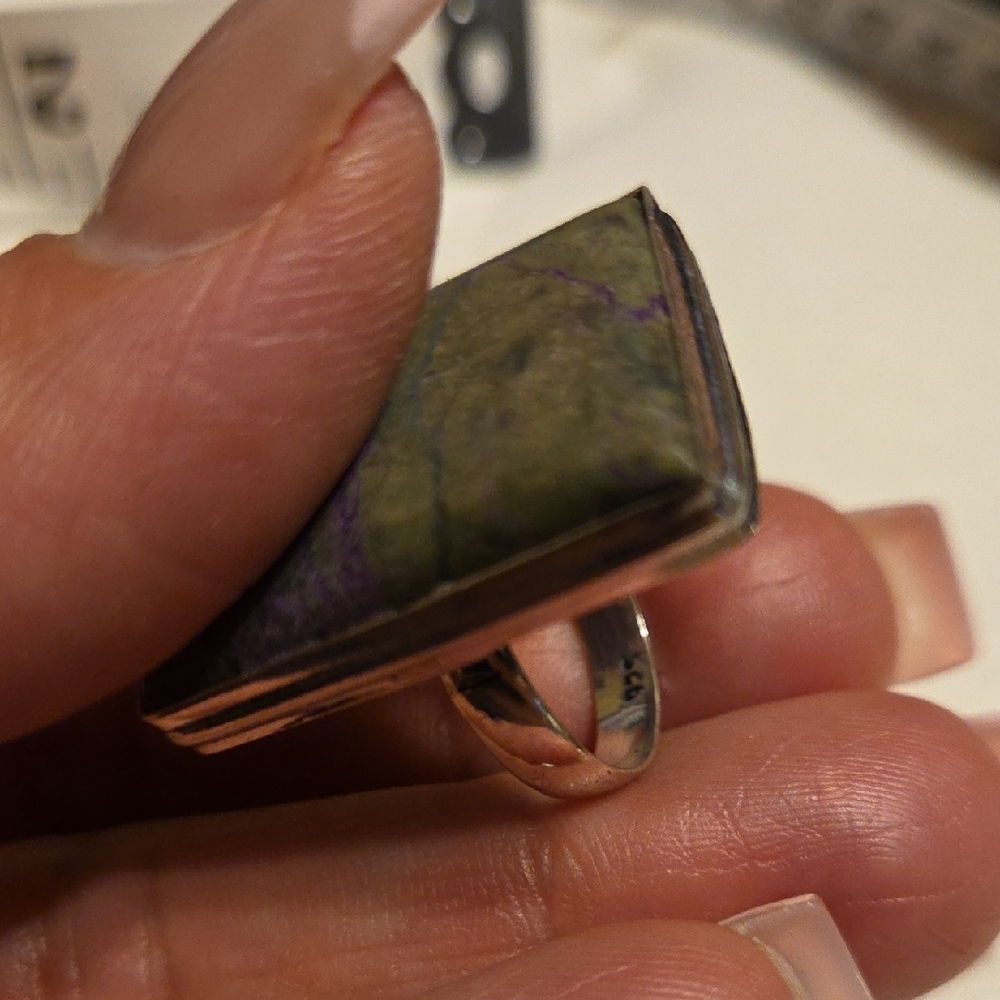 Sterling Silver Rectangular Purple-Green Gemstone… - image 5